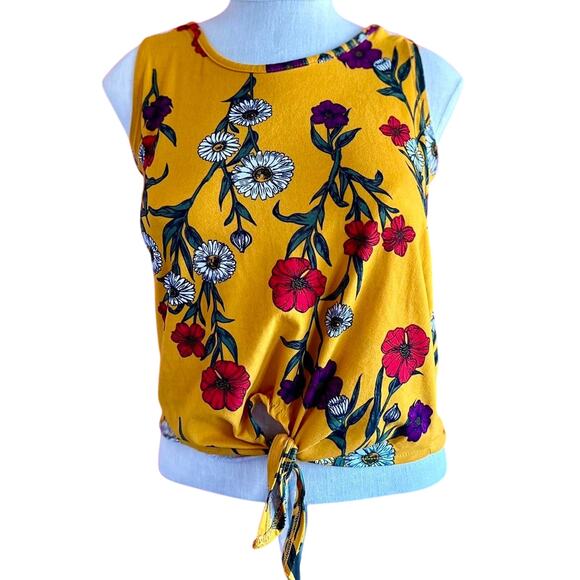 Womens Top Size Medium Yellow Floral Lace Back Tie Front Twee Indie Professional - Picture 1 of 8